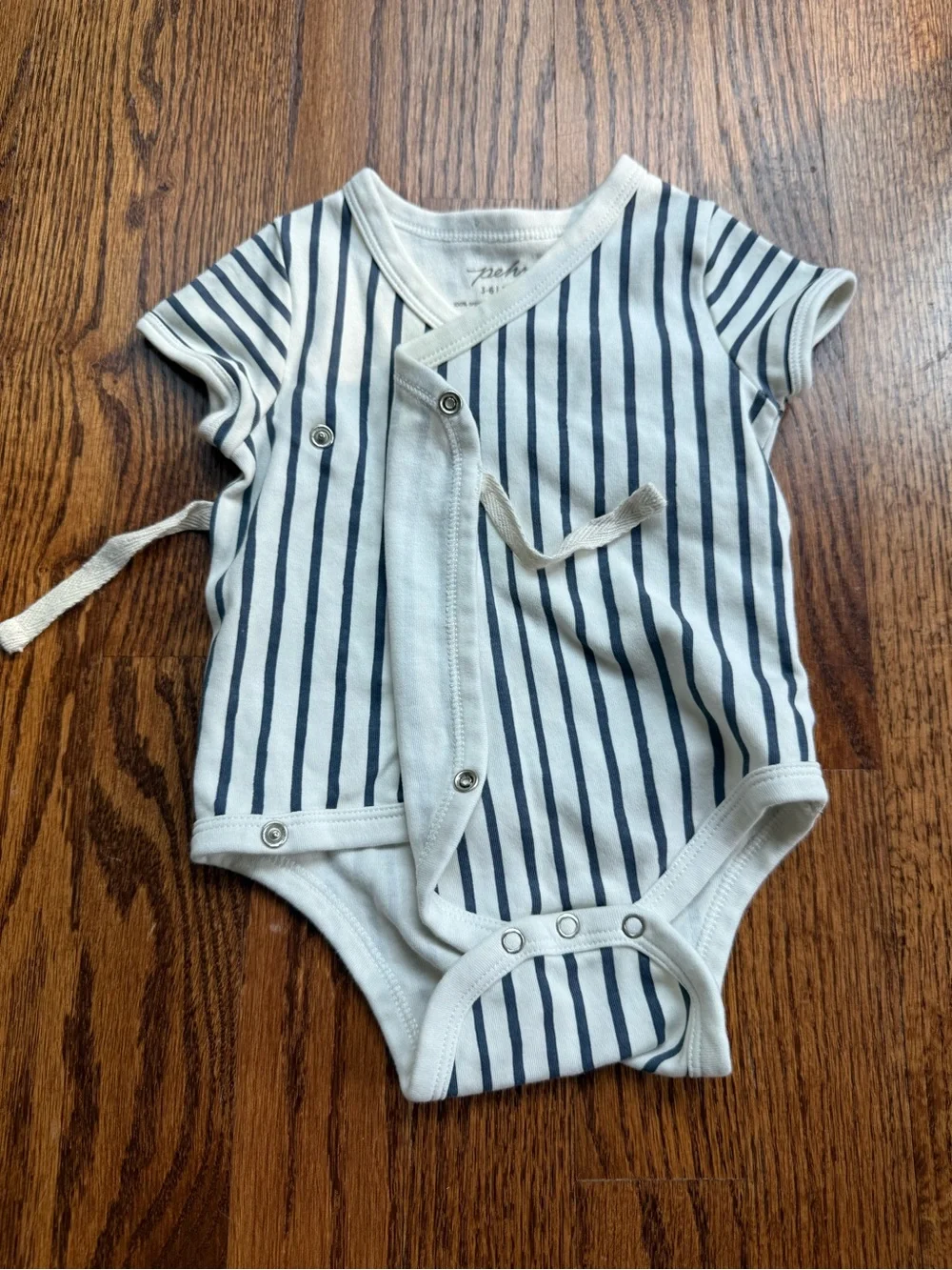 Pehr Organic Cotton Navy Stripe Wrap-Front Baby Onesie 3-6 Months